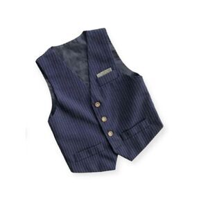 Boys Pinstriped Vest w Faux Pocket Square - Sz 5